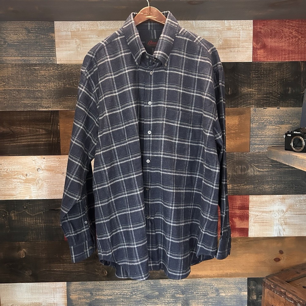 Brioni Sportswear Plaid Dress Shirt Blue XXL Made In Italy Cotton Mens